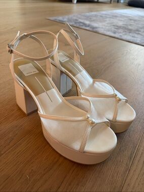 Dolce Vita Cream Platform Sandals with Pearl Accent